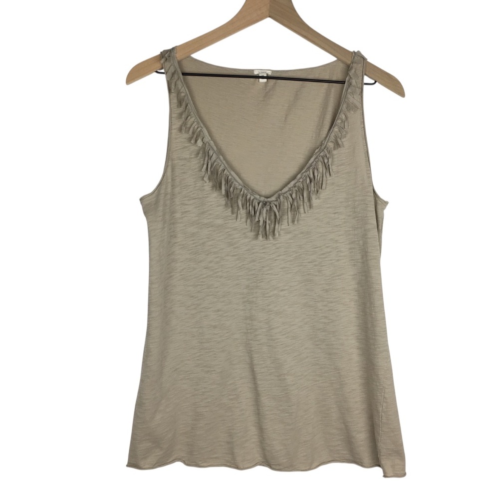 J CREW Tank Top Silk Fringe V Neck Cotton Sleeveless Neutral Classic Size Medium